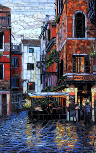 “After the Rain in Venice” Glass Mosaic, 20” x 30” by artists Sandra and Carl Bryant. See their portfolio by visiting www.ArtsyShark.com