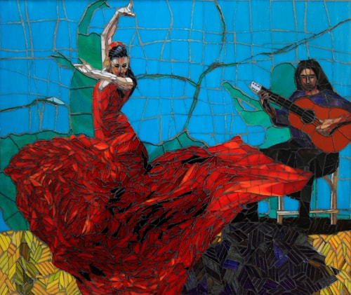 “Flamenco Dancer” Glass Mosaic, 30” x 25” by artists Sandra and Carl Bryant. See their portfolio by visiting www.ArtsyShark.com