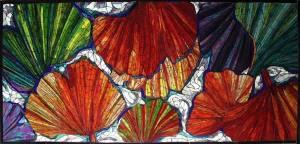 “Ginko Leaves” Glass Mosaic, 76” x 36” by artists Sandra and Carl Bryant. See their portfolio by visiting www.ArtsyShark.com
