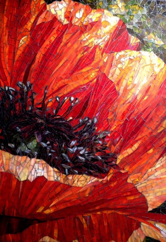 “Poppy” Glass Mosaic, 30” x 51” by artists Sandra and Carl Bryant. See their portfolio by visiting www.ArtsyShark.com
