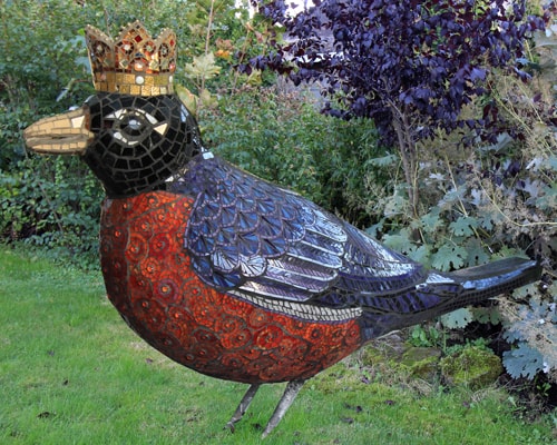 “The Robin Queen” Glass Mosaic Sculpture, 6’ x 4’ by artists Sandra and Carl Bryant. See their portfolio by visiting www.ArtsyShark.com