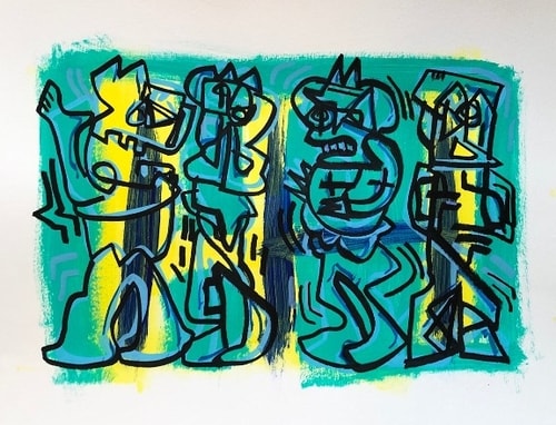 “Group” (My PEOPLE Series, #21) Acrylic on Watercolor Paper, 24” x 18”