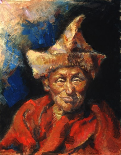 “The Laughing Monk” Oil, 20” x 27” by artist Ellen Dreibelbis. See her portfolio by visiting www.ArtsyShark.com