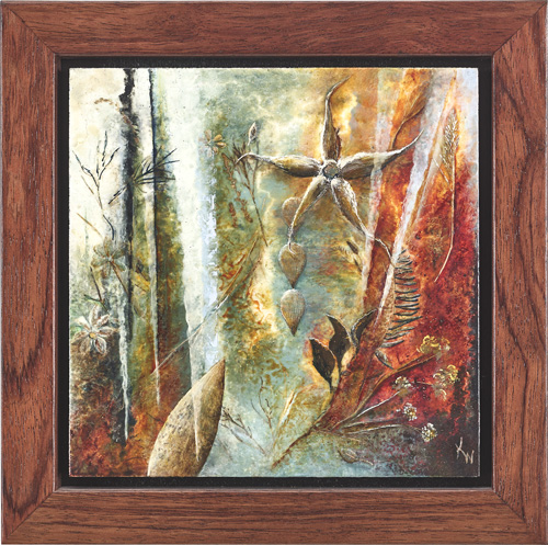 "Spark" Botanical Mixed Media with Frame, 12" x 12" x 2"