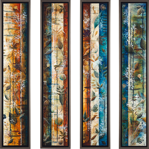 "Find a Way" (Quadriptych) Botanical Mixed Media with Frames, Each Panel 8" x 38" x 2"