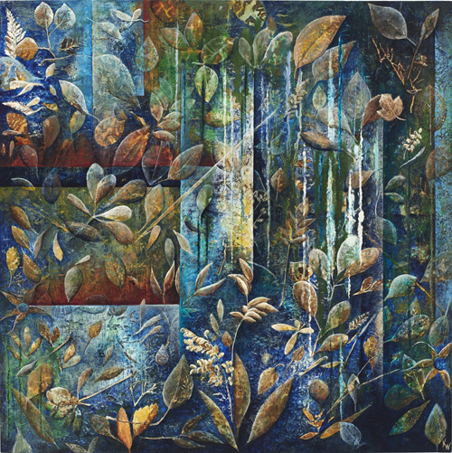 "Joyful" Botanical Mixed Media, 27" x 27" x 2"