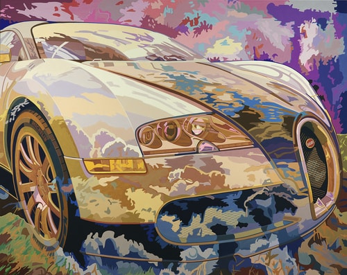 “Bugatti Veyron Entering the Clouds” Gouache, 36” x 27”