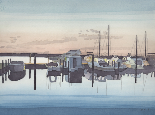 "Leland Township Harbor" Watercolor by Artist Dan Finnell