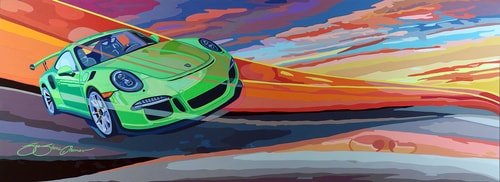 “Porsche 911 GT3RS” Gouache, 34” x 14”