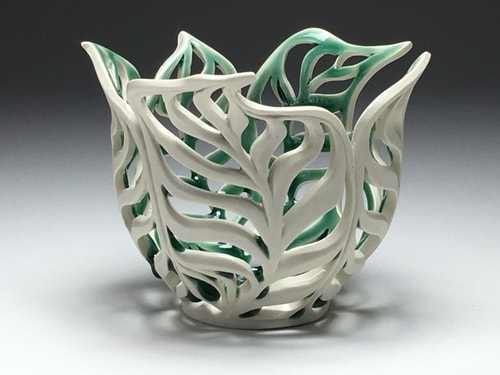 Leafy Bowl, Pierced Porcelain, 5.5" Tall