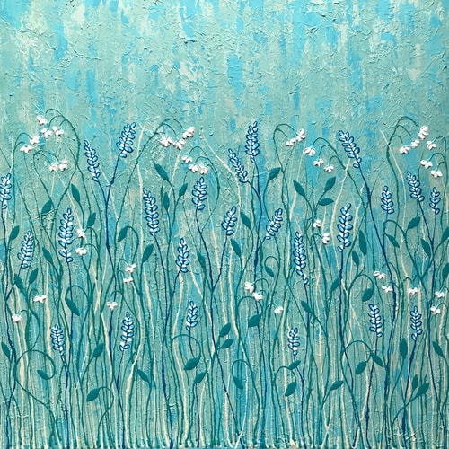 "Abundant Wildflowers" Acrylic with Modeling Paste, 61cm x 61cm by Artist Lisa Frances Judd