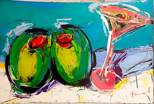 Painting of a martini and two olives by Linda Dumont