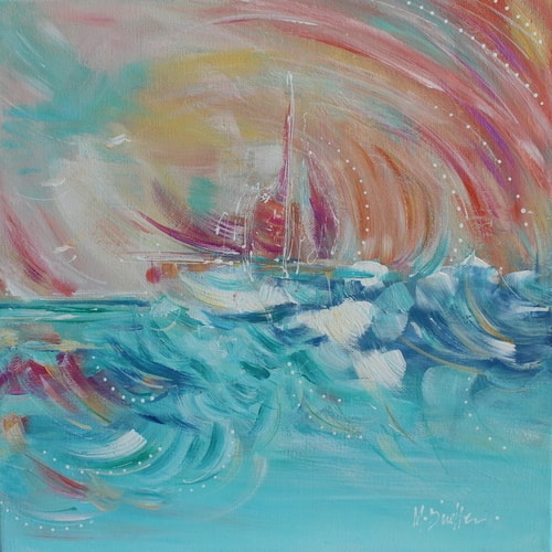 "Daybreak" Acrylic on Canvas, 12" x 12" by Artist Michelle Dinelle