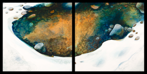 "Open Stream" Diptych - Acrylic on Wood, Each Panel 20" x 20"