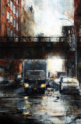 “West 26th Street, High Line” Watercolor, 26” x 40”