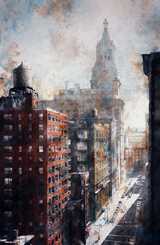 “Irving Place, Con Ed Tower” Watercolor, 26” x 40”