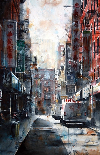 “Famous Sichuan, Pell Street, Chinatown” Watercolor, 26” x 40”