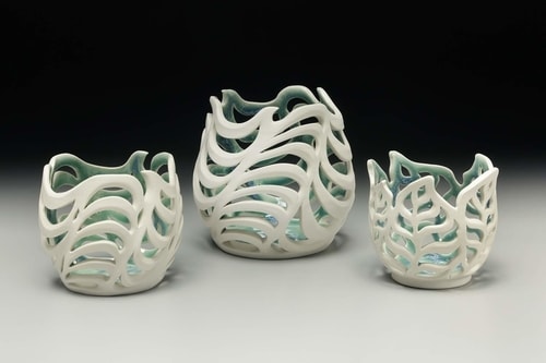 Wavy Leafy Porcelain Pots, Various Sizes