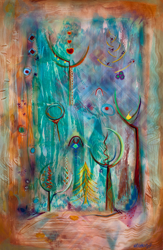 “Magical Forest” abstracted landscape oil painting by Ushana Mara