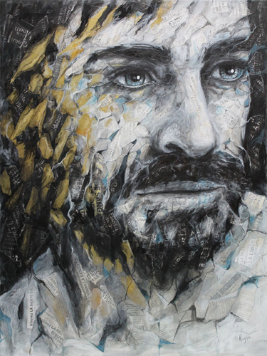 “Memory” Acrylic and Collage portrait of a man by Nadjejda Gilbert