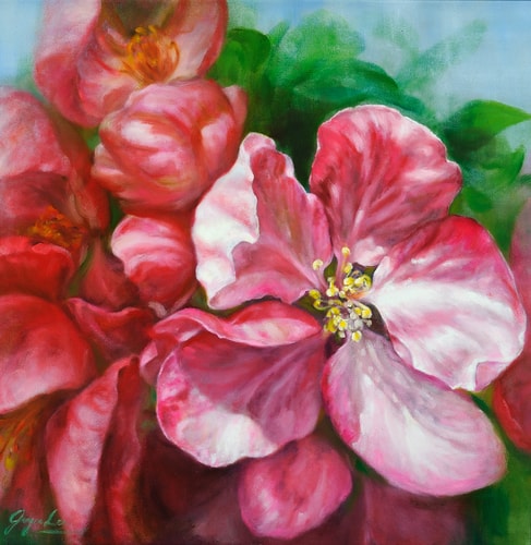 Flower painting in pink by artist Joyce Lee