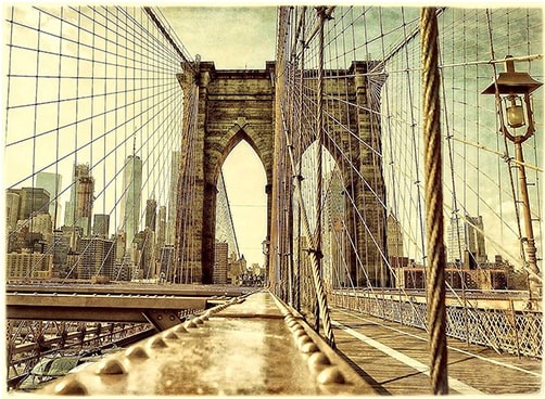 Photographic of New York City Brooklyn Bridge with Antiqued look by Alex Benjamin