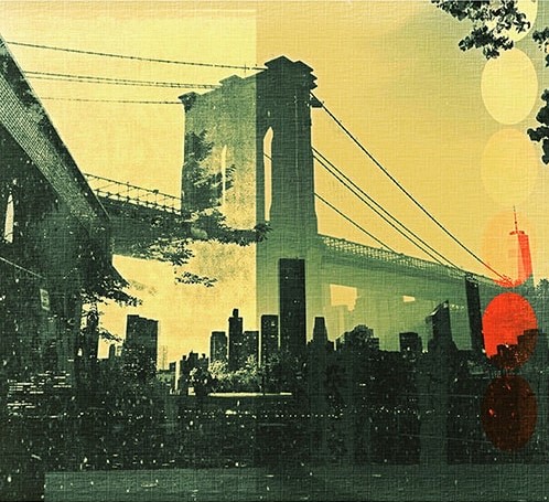 New York City Brooklyn Bridge Skyline Composite - Photographic Print by Alex Benjamin