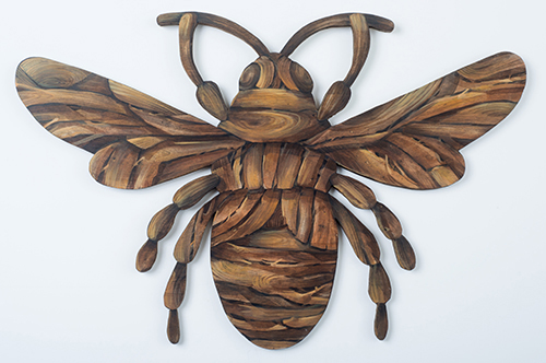 "Bumbling Bee" Acrylic and Wood assemblage art by Johnny Karwan