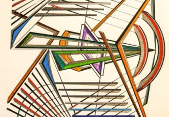 Abstract drawing by Bill Sotomayor showing his technique of Geo-Mechanical Abstract Art