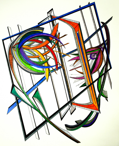 “Flowers in a Frame” 3D Mixed Media Mechanical Drawing by Bill Sotomayor