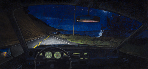 Acrylic painting of Highway One at Waddell Creek at night by Jonathan Keeton