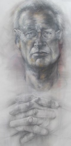 "Kev" Pastel and Pencil on Paper portrait of an older man with glasses by Maggie Wright