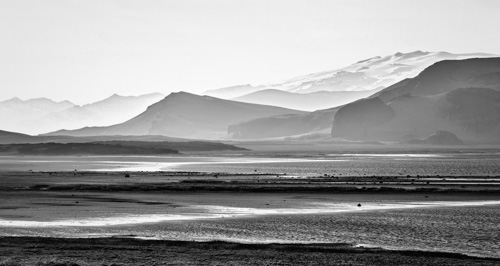 "Mystery Mountains" Black and white photograph of a mountain range by Steve Bennett