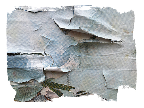 “Ripp Tornn” (Salta, Argentina) Photograph of a gray wall with large pieces of peeling paint by Denise Solay