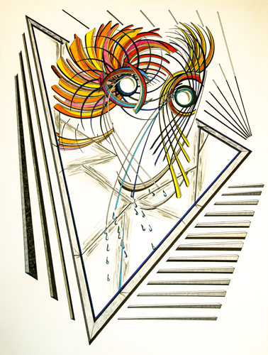 Geometric 3D mechanical drawing by artist Bill Sotomayor