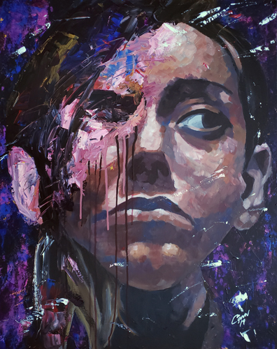 Abstract portrait painting by artist Shawn Conn