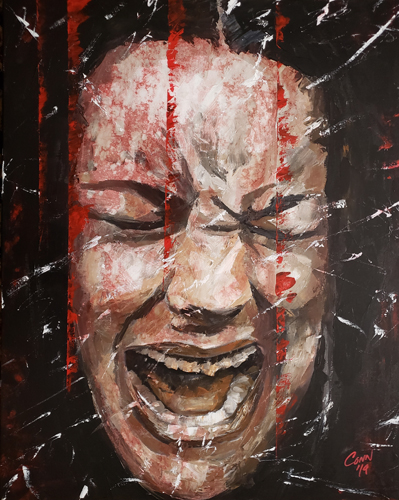 Abstract painting of a woman screaming by artist Shawn Conn