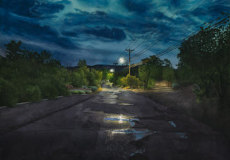 Watercolor painting of a canyon road at night by Jonathan Keeton