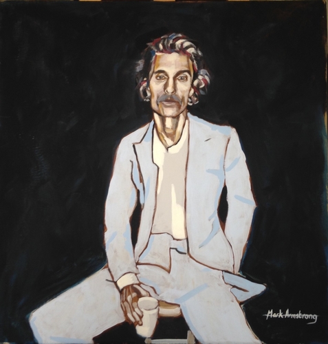 Painting of a young man in a grey suit, semi-abstract by artist Mark Armstrong