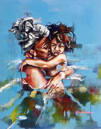 Abstract figurative painting mother and child by Mark Armstrong