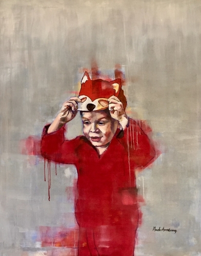 Portrait of a baby with a fox mask, by artist Mark Armstrong