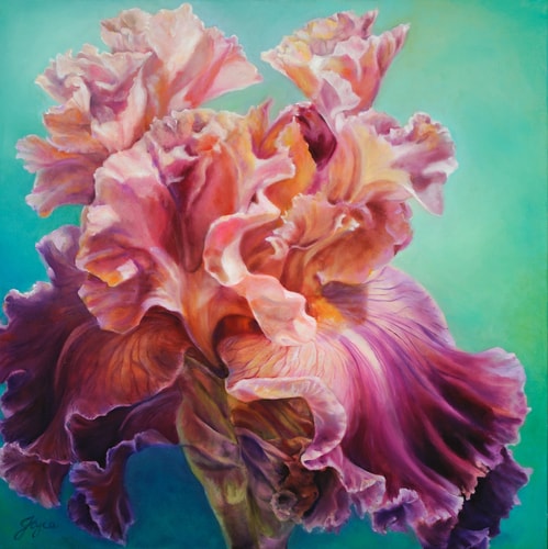Closeup painting of an Iris blossom by artist Joyce Lee