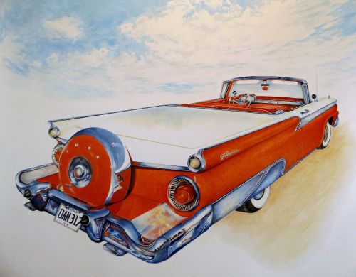 Vintage convertible drawing in colored pencil by David Neace