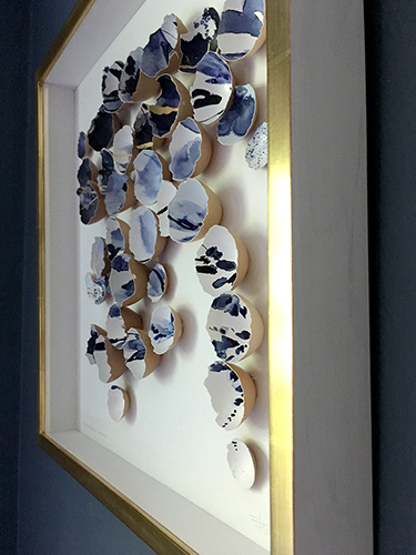 Artwork by Elisa Sheehan with eggshells painted in Kintsugi fashion