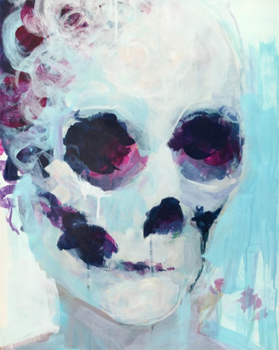 "Natural Beauty" Skull-like visual of a human face, acrylic painting by Tatjana Lee