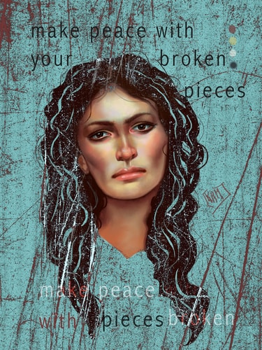 "Peace" Digital portrait of a woman and collage by Kait Matthews