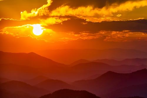 Photograph of a sunset seen from Albert Mountain in the Nantahala Mountains in North Carolina by Andy Crawford