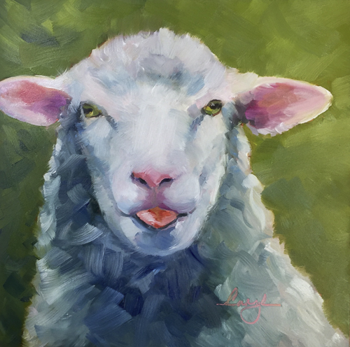 Impressionistic portrait of a white sheep, oil painting by Caryl Pomales