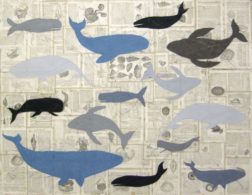 cWhale Chalk on collaged book pages by Louise Laplante