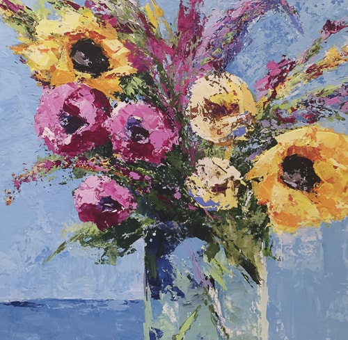 “Bouquet de Printemps” Impressionistic painting flowers in a vase by Caryl Pomales